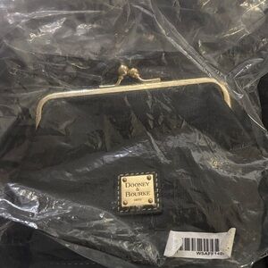 Dooney & Bourke Black Lg. Kiss lock coin purse with Gold Accents